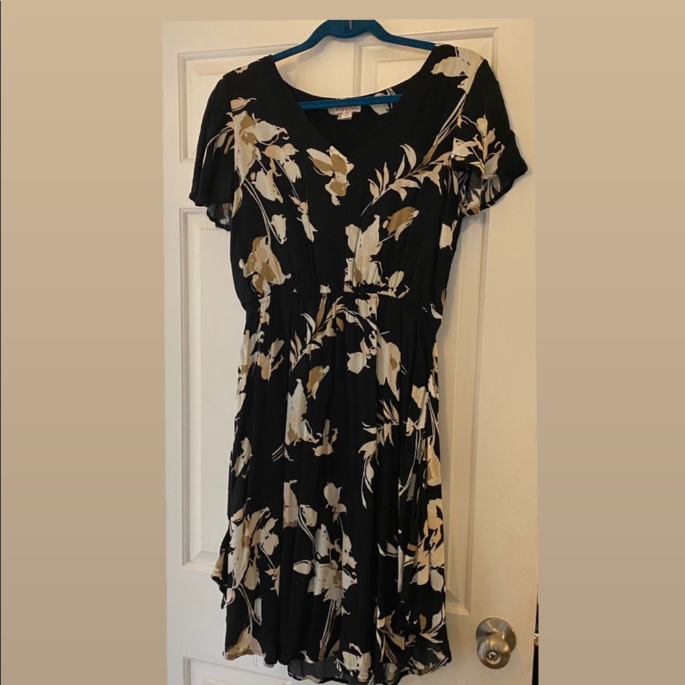 Merona Black Dress with Flowers, Size M